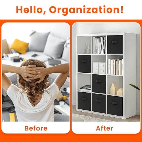Criusia Storage Cubes - 11 Inch Heavy Duty Fabric Storage Bins for Shelves Closet, Cube Organizer - 8 Pack Collapsible Cube Storage Bins Baskets for Organizing Clothes Blankets Toys (Black) - Medium -11 inches - Black thumbnail 4