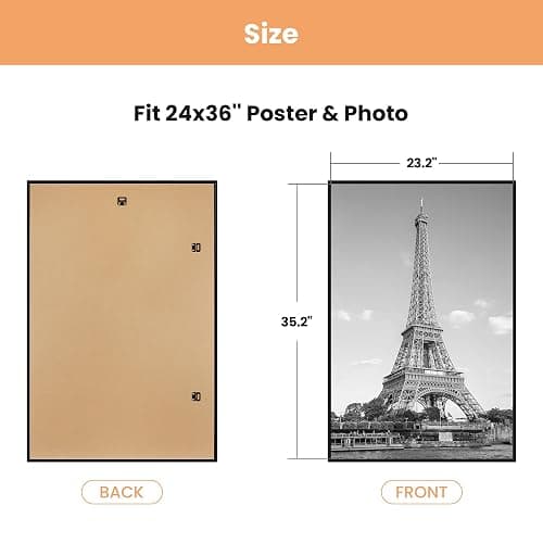 upsimples 24x36 Poster Frame Black 3 Pack, Scratch-Proof Picture Frames 24 x 36 for Photo Gallery - Slide-In Strips, Horizontal or Vertical Wall Mounting thumbnail 3
