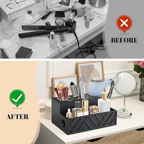 Unistyle Hair Tool Organizer, Wall Mounted, Bathroom Countertop, Vanity Organizer, Black, Wooden, Rectangular, Rustic, Art, 7.1 x 5.3 x 5.3 Inches, Paulownia Wood & Stainless Steel, 1.87 Pounds thumbnail 6