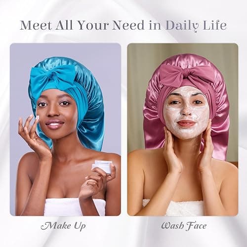PHILIGHTS Long Satin Bonnet with Tie Band, Reversible Silk Hair Bonnet for Sleeping Women with Curly or Braided Hair thumbnail 7