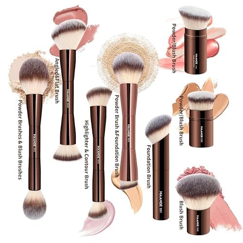 MAANGE 8 Pcs Makeup Brushes with Bag, Double-End Multi-functional Makeup Brushes for Blending Liquid Powder Concealer Cream Blush (Coffee Brown) thumbnail 7