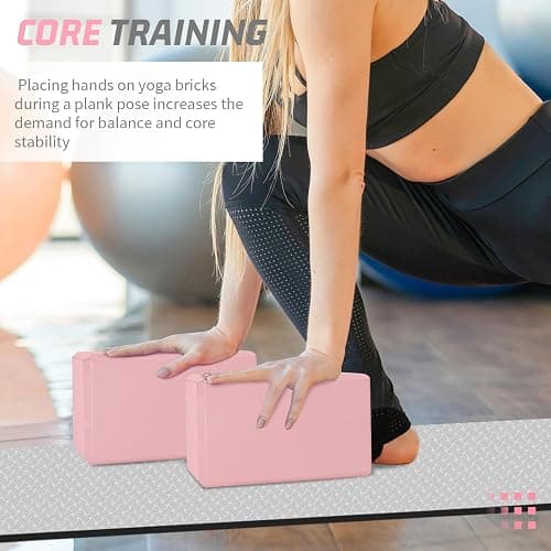 Yoga Blocks 2 Pack 3x6x9IN Foam Block Supportive Latex-Free with Stretch Band, Non-Slip Exercise Blocks for Pilates, Meditation, Balance, Stretching and Deep Poses thumbnail 6