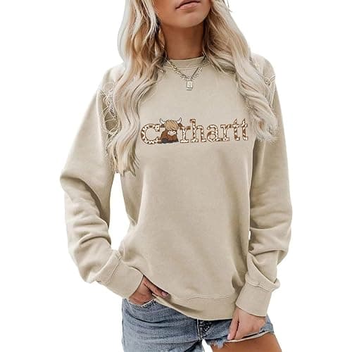 Highland Cow Sweatshirt,Christmas Sweatshirt Funny Cute Cow Gift, casual tops for women Long-Sleeved Print Loose Women'S - Image 1