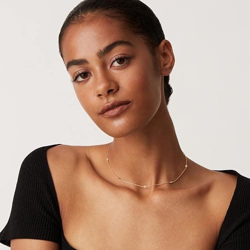 PAVOI Layering Necklace for Women, 14K Gold Plated Station CZ Chain | Layered Necklaces for Women, Simulated Diamond Necklace, Dainty Necklace, Chain Necklace for Women thumbnail 3