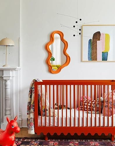 TEIPAI Small Decorative Mirror for Girly Bedroom Dresser Decor, Vivid Abstract Wavy Wall Mirrors for Home Aesthetic Book Coffee Shop Hotel Decoration, Unique Gift for Birthday Thanksgiving (Orange) thumbnail 3