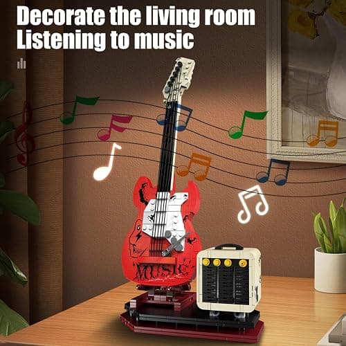 XYDongtong Guitar Music Interactive Building Set for Music Lovers, DIY Guitar Model Toy Compatible with Lego，Reverb Amplifier & Authentic Accessories, Perfect Way to Rock Gift Giving. thumbnail 5