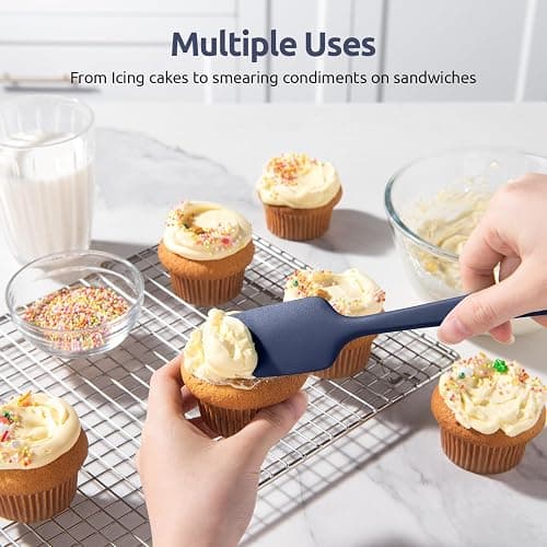 Heat Resistant Silicone Spatula Set: U-Taste 600ºF High Temp Seamless Food Grade Food Grade Flexible Rubber Silicon Kitchen Cooking Mixing Baking Scraper for Nonstick Cookware Set of 4 (Midnight Blue) thumbnail 7