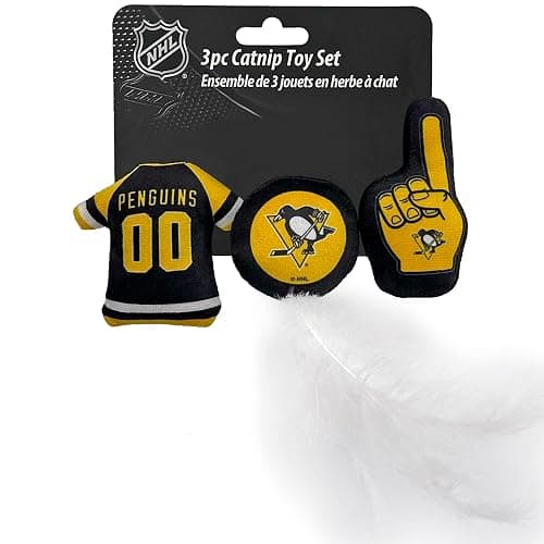 NHL PITTSBURGH PENGUINS Plush Cat Toys Set of 3 - Jersey, Hockey Puck & #1 Fan Cat Toys filled with Fresh Catnip. Team Logo - Image 1