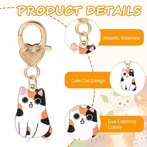 Abeillo 5Pcs Cute Cat Key Chain Kawaii Cat Charms Strap Women Girls Small Metal Keychain for Backpack, Wallet, Keychain Pendant thumbnail 3