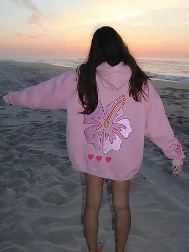 Cute Hoodies for Teen Girls Women Y2k Floral Graphic Oversized Sweatshirt Long Sleeve Aesthetic Preppy Clothes thumbnail 3