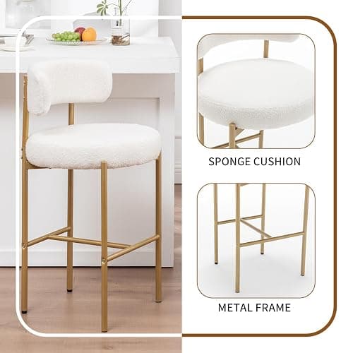 Canxkun Gold Boucle Bar Stools Set of 3, 26" Modern Counter Stools with Backs, White Upholstered Barstools for Kitchen Island, Pub, Cafe thumbnail 5
