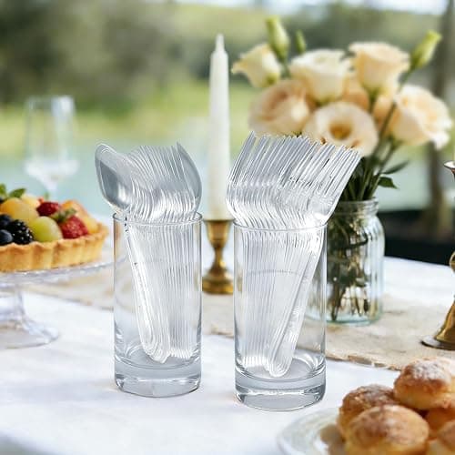 Lamosi 360 Count Extra Heavy Duty Clear Plastic Forks and Spoons | 180 Forks, 180 Spoons, Disposable Plastic Silverware BPA-Free, Heat Resistant for Wedding Party Supplies thumbnail 7