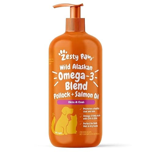 Zesty Paws Wild Alaskan Omega-3 Blend Pollock + Salmon Oil for Dogs and Cats- Skin and Coat Support, Omega 3 Supplement for Pets, 32oz - Image 1