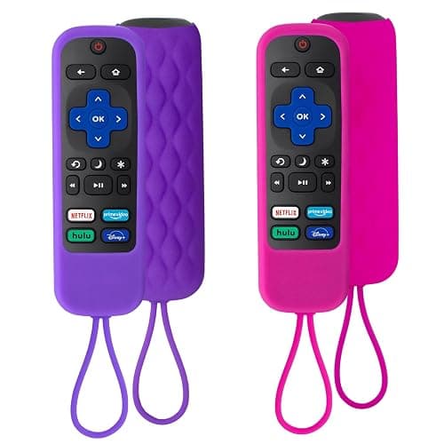 2 Pack Case for Roku Express/Streaming Stick/Premiere - Silicone Remote Cover for TCL Hisense Roku TV Remote Sleeve Skin Smart TV Remote Control Replacement Cover Case(Purple and Rose) - Image 1