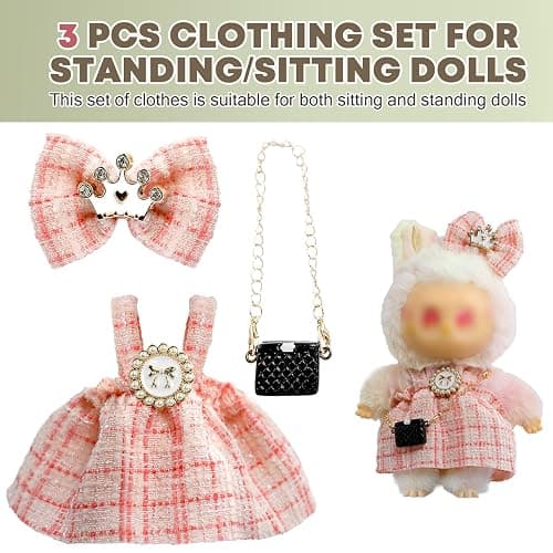 Clothes for LA BUBU 17cm Doll (NO Doll),Outfit for LA BUBU,Dress and Hairpin Set for LABUBU Dress Up,Accessories for LA BUBU thumbnail 4