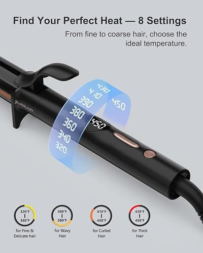 ANNLARY 1.25 Inch Curling Iron, 1 1/4 Titanium Ceramic Hair Curler, Fast Heating Curling Wand with 8 Heat Settings with LED Display for All Hair Types Dual Voltage 110-240V for Travel thumbnail 6