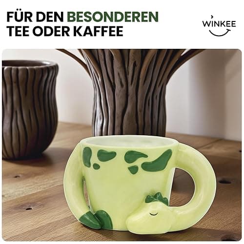 Winkee Original - Magische Dreaming Dino Kaffeetasse I Ca. 350ml I Stylische Tasse in Dino Form für Tee & Kaffee thumbnail 3