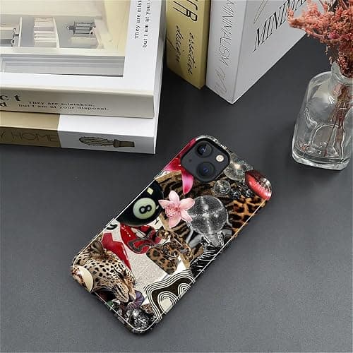 Compatible with iPhone 15 Plus Case - Dual-Layer Protection, Hard Shell with Silicone Interior,Slim Scratch Resistant Shockproof for Woman Men - Leopard Print Retro Collage thumbnail 2