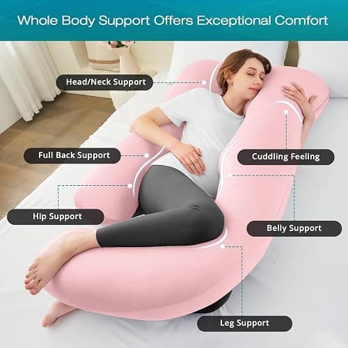 Sasttie Pregnancy Pillows for Sleeping, U Shaped Cooling Full Body Pillow with Removable Cover, Pregnant Women Must Haves, Maternity Essential, Light Pink thumbnail 2