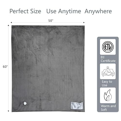 JIAMEIDING Heated Blanket Throw 50"x60", Super Soft Flannel Electric Throw Blanket, 3 Heating Levels, 4H Auto Off, Overheat Protection, Machine Washable, ETL & FCC Certified,for Home Office,Grey thumbnail 2