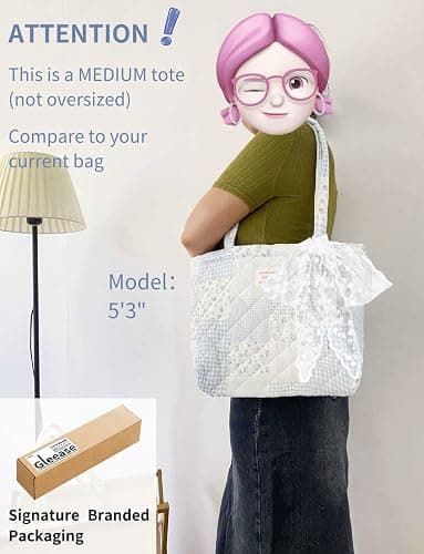 Gleease Cute Quilted Tote Bag For Women Colloge Tote bags Floral Medium Size Cotton Patchwork Bag thumbnail 6