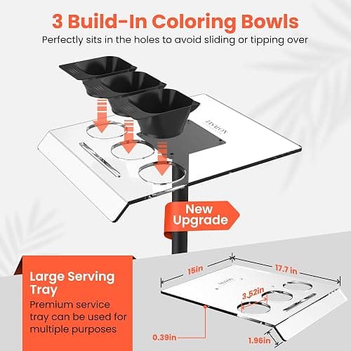 TASALON Ultimate Remarkable Color Station Salon Tray on Wheels, Cart with 3 Bowls, Adjustable Salon Service Rolling Tray, Hairdresser Color Station with Wheels - Hairstylist thumbnail 5