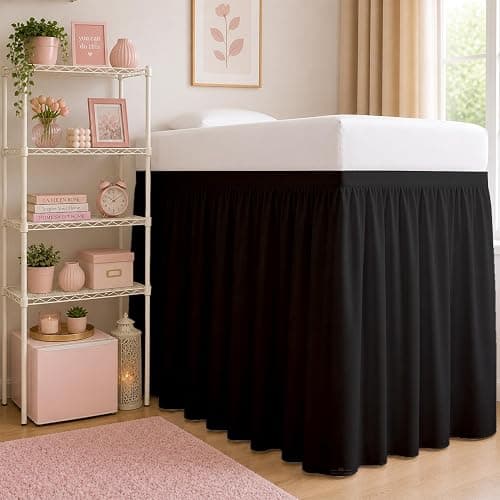 Dorm Room College Microfiber Ruffled Bedskirts Twin-XL 30" Drop, Black | Ruffled With Split Corner Elegant Design 1000 Series Premium Brushed Microfiber Tailored Drop Easy Care Wrinkle Free thumbnail 4