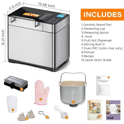 KBS Pro 710W 2LB Bread Maker, Stainless Steel 17-in-1 Smart Bread Machine with Healthy Ceramic Pan, Automatic Nut Dispenser, Tempered Glass Touch Panel, 3 Crust Colors, 15H Timer& Keep-Warm, Recipes thumbnail 3