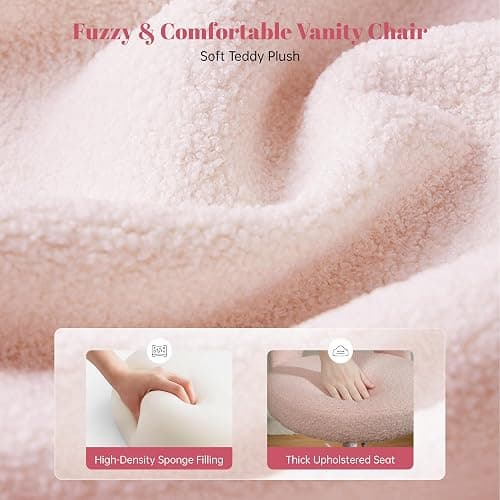 DurayLoly Vanity Chair with Wheels Pink,Cute Vanity Chair with Back,Ultra-Plush Fleece Cute Desk Chair, Small Office Chair Height Adjustable,for Make-up Room,Bedroom thumbnail 3