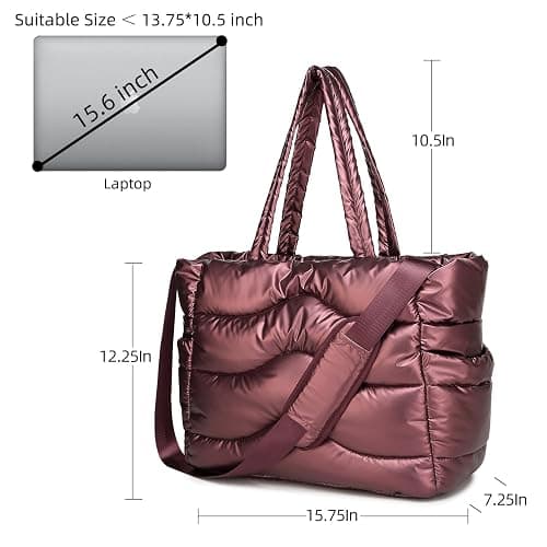 Y.U.M.C. Quilted Puffer Tote Bag for Women- Stylish Multi-Way Carrying Shoulder Bag with Laptop Compartment thumbnail 3