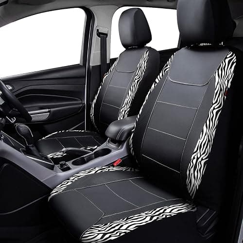 Flying Banner car seat Covers Protects Zebra Printing Velvet Faux Leather Carbon Fiber Front and Rear Bench Full Set (Zebra Black, Full Set - 8PCS) thumbnail 2