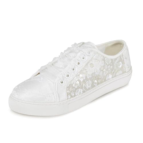 Mrs White 883-10 Women's Lace Wedding Sneakers Floral Embroidery Ribbon Laces Comfortable Bridal Flat Shoes thumbnail 2