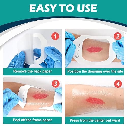Transparent Film Dressing 4" x 4.75" Box of 30 - Waterproof Bandages for Swimming, Showering, Wounds, Post Surgical Shower or IV Shield, Tattoo Aftercare Bandage, Scar Therapy, Adhesive Patches thumbnail 7