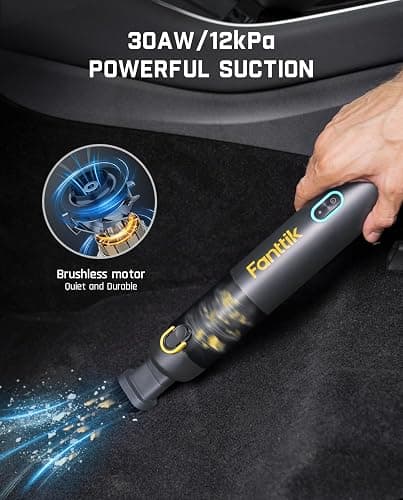 Fanttik Slim V8 Mate Cordless Car Vacuum Suction Power 12000Pa, Portable Mini Vacuum with Flexible Hose and Pet Brush, Type-C Charge, Portable for Car, Office Desk, Keyboards, Gray thumbnail 6