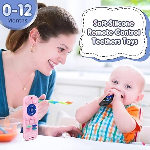 AiTuiTui 2 Pack Baby Teether for Teething Relief Baby Toys 0 3 6 12 Months, Sensory Silicone Remote Control Baby Teether Toy for Babies Newborn Infant Boy Girl Autism Toys for Baby Gifts, Black & Pink thumbnail 7