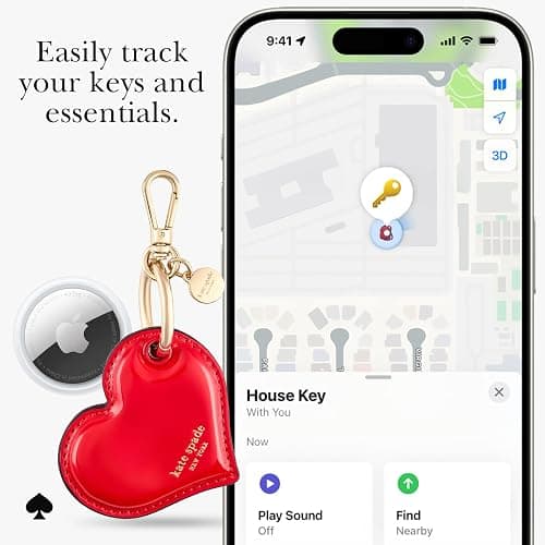 kate spade new york AirTag Charm Keychain - Heart-Shaped AirTag Holder with Luxe Gold Ring Clip for Bags, Luggage, Keys, and More - Classic Red thumbnail 4