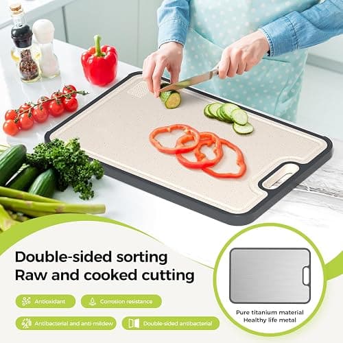 Titanium Cutting Board for Kitchen, Double Sided Chopping Board, 99.9% Pure Titanium & PP, Non-Porous, Odor Resistant, Safe for Raw & Cooked Food, Easy to Clean, Large 15”×10.3” thumbnail 3