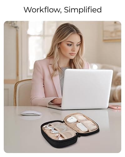 BAGSMART Electronics Organizer Travel Case for Cords Chargers Phones, Beige | Puffy Padded, Travel Essentials, Cord organizer bag for Cables, Compact Tech Accessories Pouch thumbnail 6