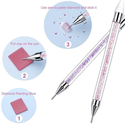 2 Pieces Rhinestone Picker Dotting Pen, Dual-ended Rhinestone Gems Crystals Studs Picker Wax Pencil Pen Crystal Beads Handle Manicure Nail Art DIY Decoration Tool (Pink Purple) thumbnail 4