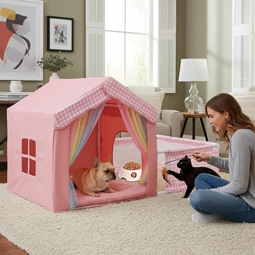 INRLKIT Princess Dog House Indoor, Cute Indoor Dog House for Small Dogs, DogTent Bed with Playpen, Small Pink Dog Canopy with Soft Cushion for Christams Gifts thumbnail 8
