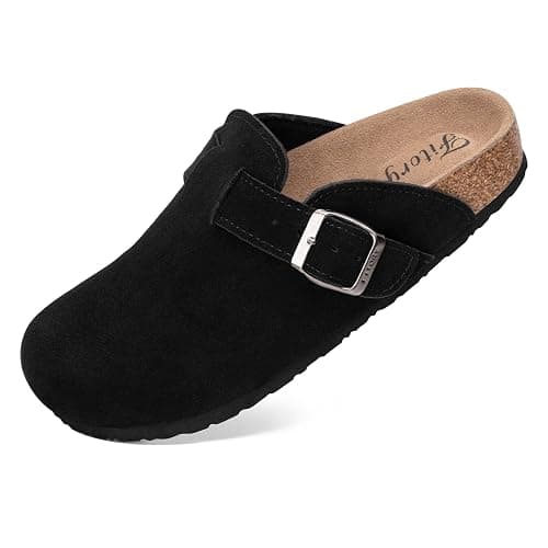 FITORY Womens Clogs Slip-on Potato Shoes Leather Mules with Suede Cork Footbed Size 6-11 - Image 1
