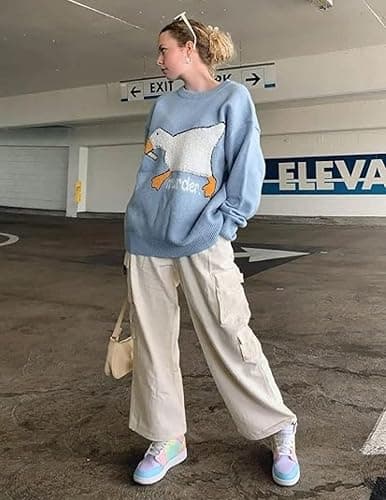 Vamtac Mens Oversized Sweater Vintage Graphic Pullover Crewneck Knit Jumper Y2K Unisex Streetwear 2025 Fall Tops thumbnail 3