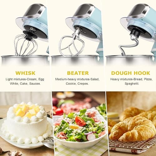 Kitchen in the box Stand Mixer,3.2Qt Small Electric Food Mixer,6 Speeds Portable Lightweight Kitchen Mixer for Daily Use with Egg Whisk,Dough Hook,Flat Beater (Blue) thumbnail 5