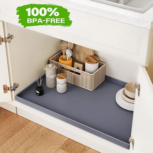 FLATO Waterproof Under Sink Mat 31" x 22" Shelf Liner for Kitchen and Bathroom, Cabinet Protector, Organizers and Storage, Flexible Silicone Drip Tray thumbnail 4