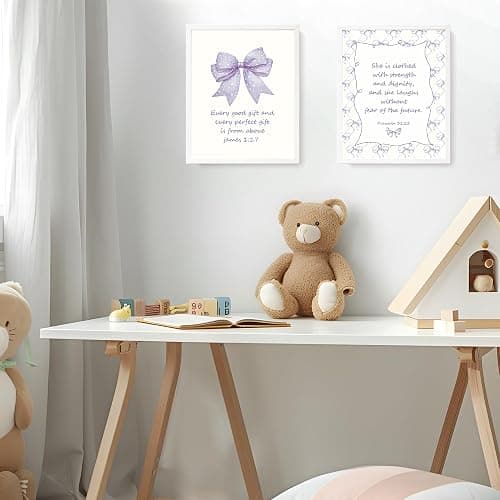 LARTSFRO Coquette Purple Bow Jesus Wall Art Decor Posters, Purple Bow Christian Room Bedroom Bathroom Dorm Wall Art Decor Aesthetic for Teen Girls Gifts, Inspirational Bible Verses Bow Wall Decor, 10x8 Inch Set of 4 Bow Pictures (UNFRAMED) thumbnail 7
