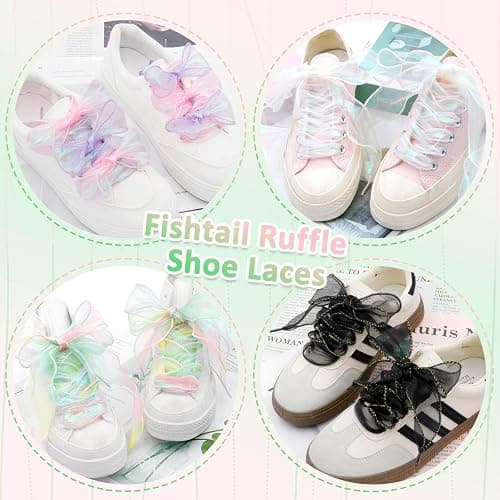 WEGOODZF Flat Sheer Shoe Laces: 2 Pairs 4CM Wide Fashion Snow Yarn Shoelaces - 09 Black - 31Inch (80CM) thumbnail 3
