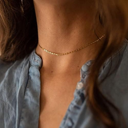MEVECCO Dainty Gold Chain Choker Necklace 14K Gold Plated Handmade Boho Cute Tiny Beaded Link Choker Necklace Delicate Simple Minimalist Choker Necklace for Women thumbnail 4
