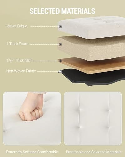 Kerioers Storage Ottoman, Foldable Ottoman Foot Rest, Foot Stool, Bench with Storage, 660 lb Load Capacity, for Living Room, Bedroom, Dorm, Cream White FSS10W01V2 - 12.9"D x 16.1"W x 12.9"H - Cream White thumbnail 6