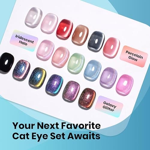 beetles Gel Polish Moonlit Mist Cat Eye Gel Nail Polish Set - 6 Colors Blue Glitter Fall Gel Nail Kit, Jelly Sheer Magnetic Shine Soak Off UV Gel for Salon DIY Manicure Gift for Women thumbnail 6