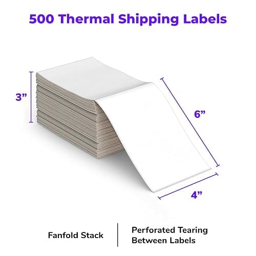 Rollo 4x6 Direct Thermal Shipping Labels - 500 Fanfold Pack | Commercial Grade 4x6 Thermal Paper Labels for Shipping Packages, Perforated with Strong Adhesive thumbnail 3
